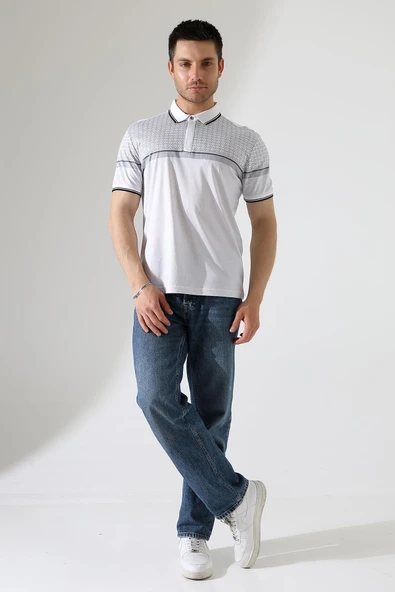 Fermuar Detaylı Desenli Pamuklu Polo Yaka T-shirt - 9