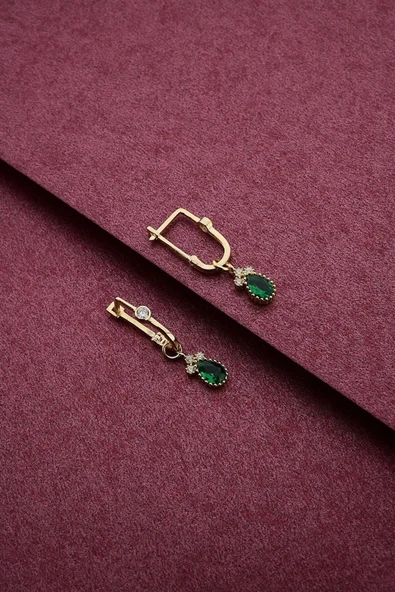 Damla Taşlı Sallantılı Altın Küpe Kp0005 14yenikp0002 - 5