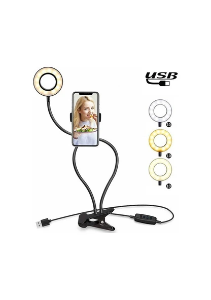 Klipsli Makyaj Işığı USB Selfie Çekme Halkası