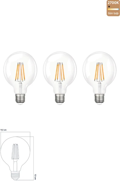 Heka Rustik LED Ampul E27 G95 6W 2700K Gün Işığı 3'lü ERD-88