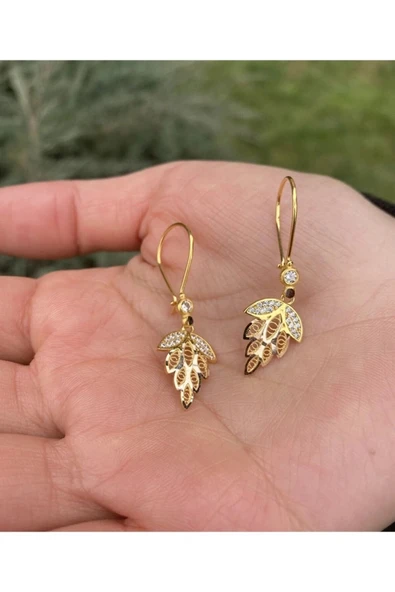 14 Ayar Altın Sallantılı Yaprak Küpe