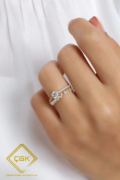 Tektaş Yarımtur Ikili Çıtır Altın Yüzük - 2