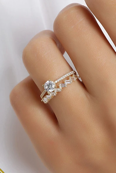 Tektaş Yarımtur Ikili Çıtır Altın Yüzük