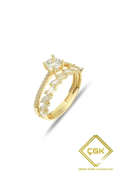 Tektaş Yarımtur Ikili Çıtır Altın Yüzük - 3