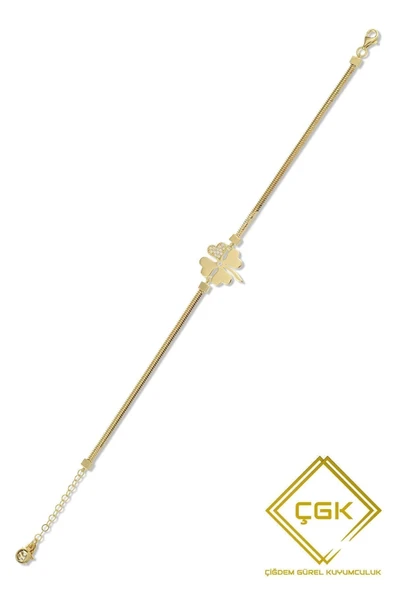 8 Ayar Balık Sırtı Yonca Altın Bileklik - Resim 3