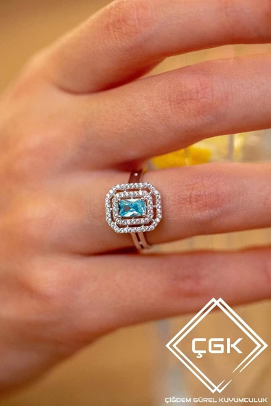 14 Ayar Turkuaz Çıtır Baget Tektaş Altın Yüzük ürün görseli 1