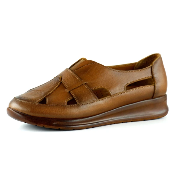 Erkan Saçmacı Aida Taba Hakiki Dana Derisi Kesik Detaylı Lastikli Slip-On Günlük Ayakkabı