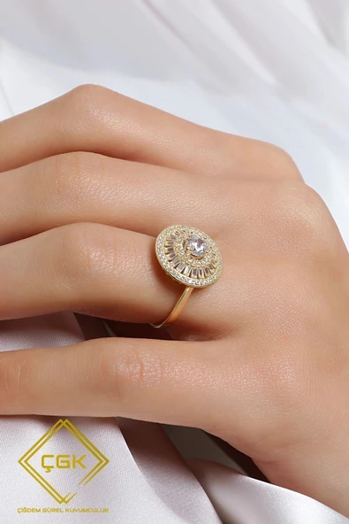14 Ayar Taşlı Tektaş Altın Yüzük ürün görseli 1