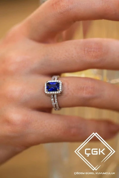 14 Ayar Lacivert Baget Tektaş Altın Yüzük ürün görseli 1