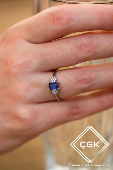 Lacivert Baget Tektaş Altın Yüzük ürün görseli 1