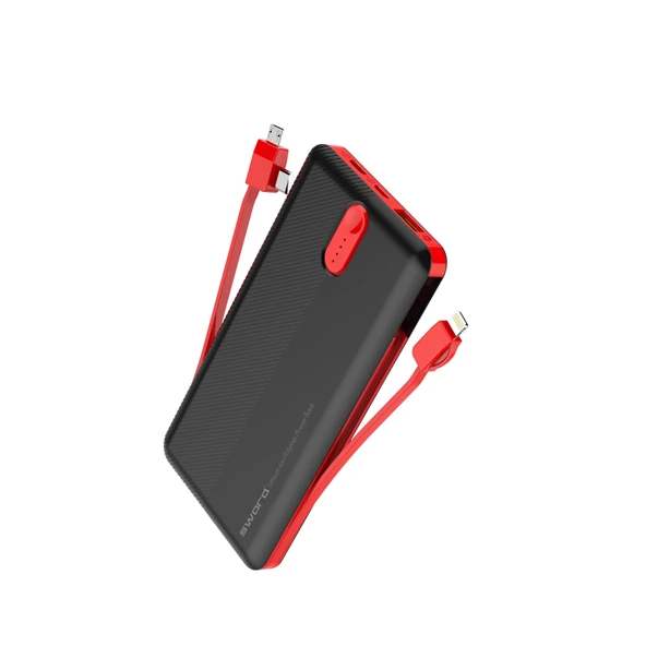 SWORD 10.000mAh Kendinden Kablolu Hızlı Güvenli Şarj Taşınabilir Powerbank iPhone,Android Uyumlu SW-10PO3