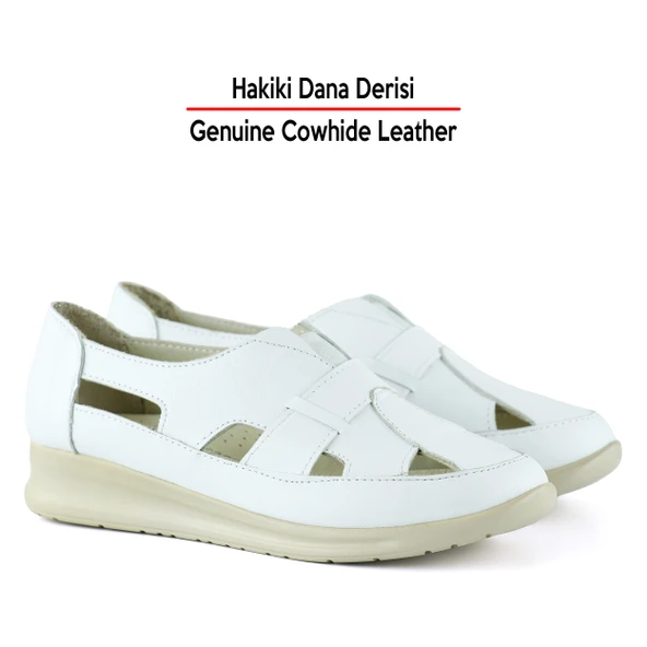 Erkan Saçmacı Aida Beyaz Hakiki Dana Derisi Kesik Detaylı Lastikli Slip-On Günlük Ayakkabı - 3