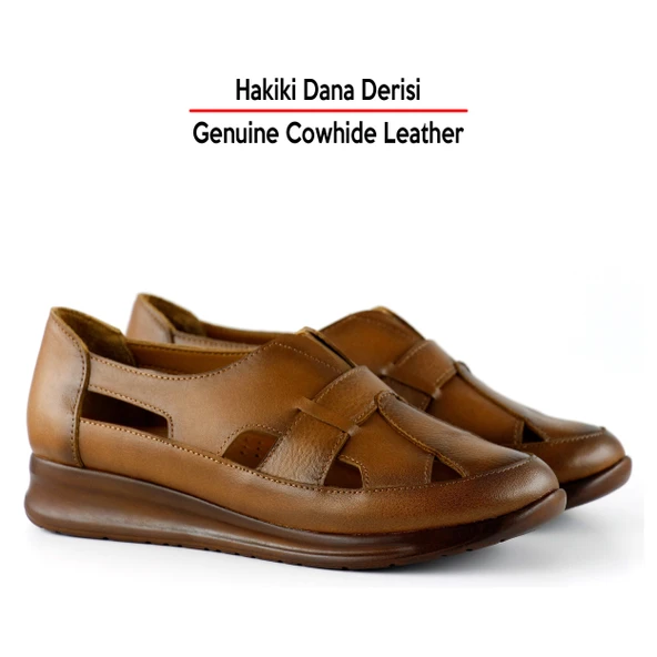 Erkan Saçmacı Aida Taba Hakiki Dana Derisi Kesik Detaylı Lastikli Slip-On Günlük Ayakkabı - 3