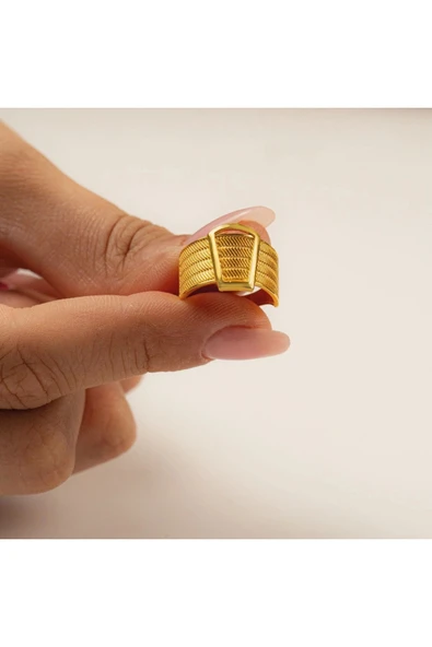 22 Ayar Rengi Hasır Altın Yüzük - Resim 2