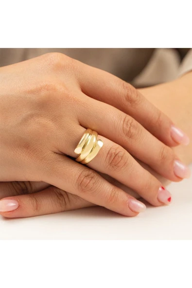 14 Ayar Cilalı 3 Sıra Kaburga Yüzük - Resim 2