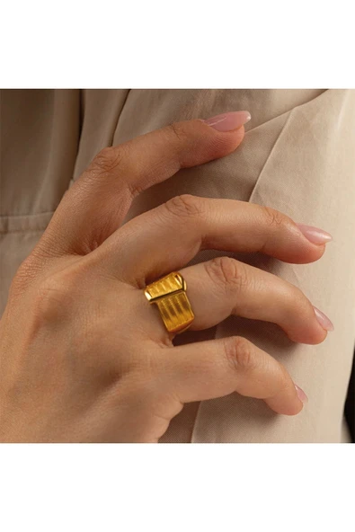 22 Ayar Rengi Hasır Altın Yüzük - Resim 4