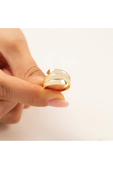 14 Ayar Cilalı 3 Sıra Kaburga Yüzük - Resim 3