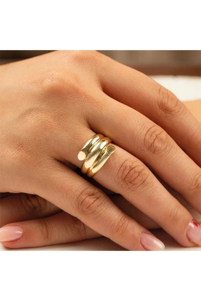 14 Ayar Cilalı 3 Sıra Kaburga Yüzük ürün görseli 1