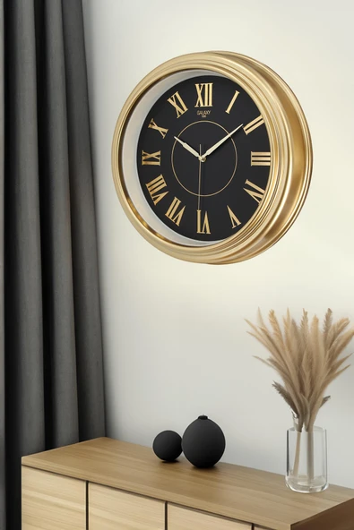 Krem Kasa Gold Çerçeve Roma Rakamlı Duvar Saati 45 cm