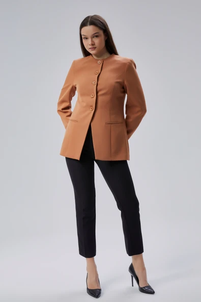 Camel Bisiklet Yaka Regular Dokuma Ceket - 2