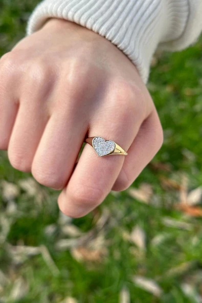 Taşlı Kalp Altın Yüzük - 3