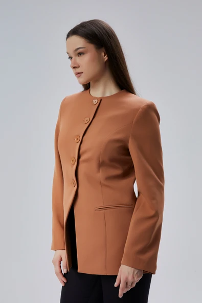 Camel Bisiklet Yaka Regular Dokuma Ceket - 8