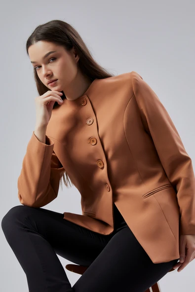 Camel Bisiklet Yaka Regular Dokuma Ceket - 12