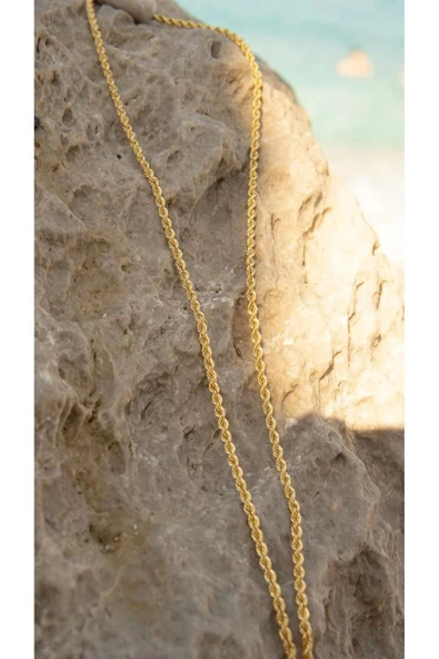 14 Ayar 3mm Halat Altın Kolye - Resim 3