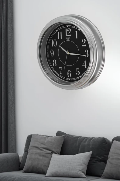 Gri Kasa Gri Çerçeve Duvar Saati 45 cm