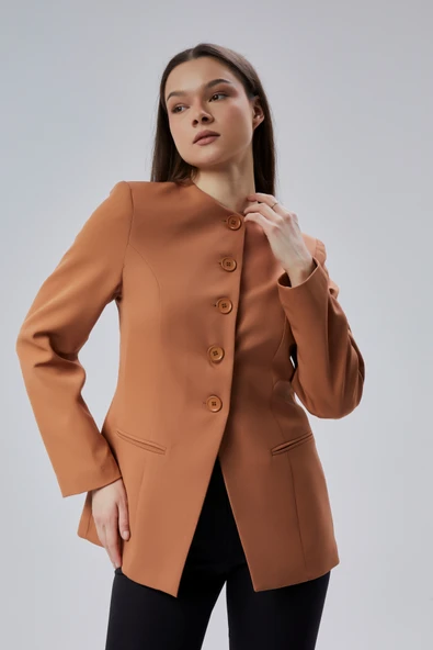 Camel Bisiklet Yaka Regular Dokuma Ceket - 7