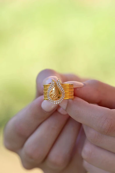 Tuğralı Hasır Altın Yüzük ürün görseli 1