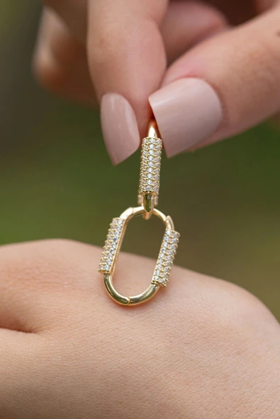 Taşlı Halka Altın Küpe - 2