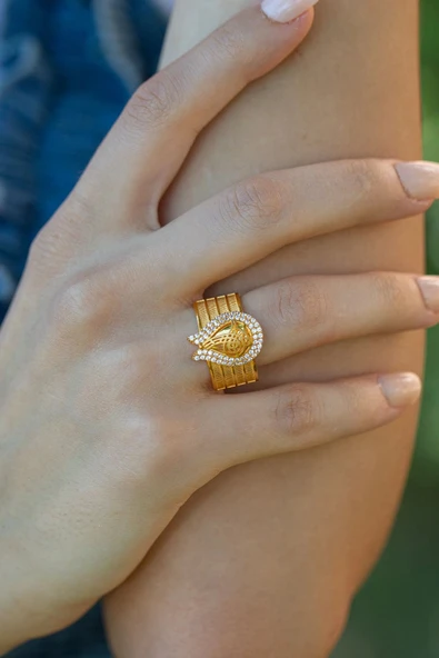 Tuğralı Hasır Altın Yüzük - Resim 2