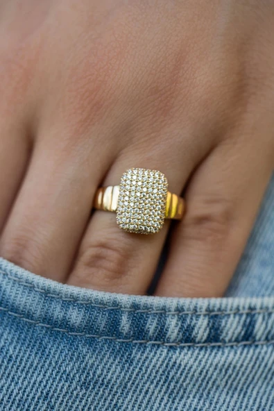 Taşlı Baget Tarzı Altın Yüzük - Resim 2