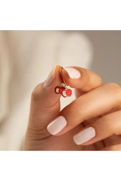 14 Ayar Taşlı Elma Çocuk Küpesi