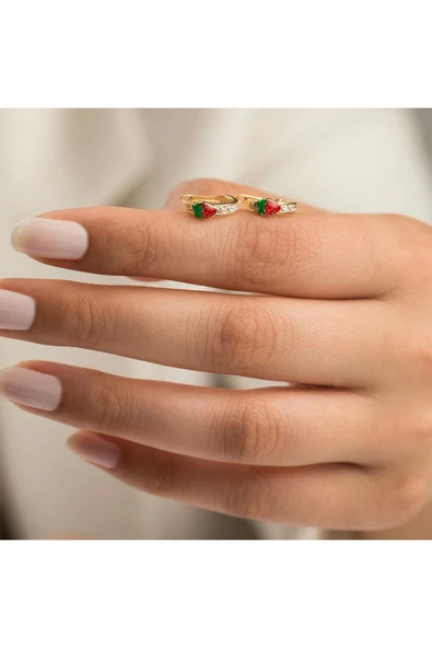 14 Ayar Çilek Çocuk Küpesi - 2