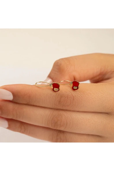 14 Ayar Taşlı Elma Çocuk Küpesi - 2