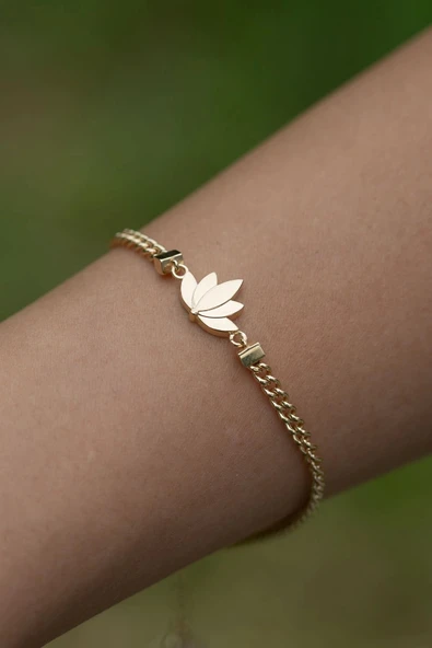 Gurmet Zincir Lotus Altın Bileklik