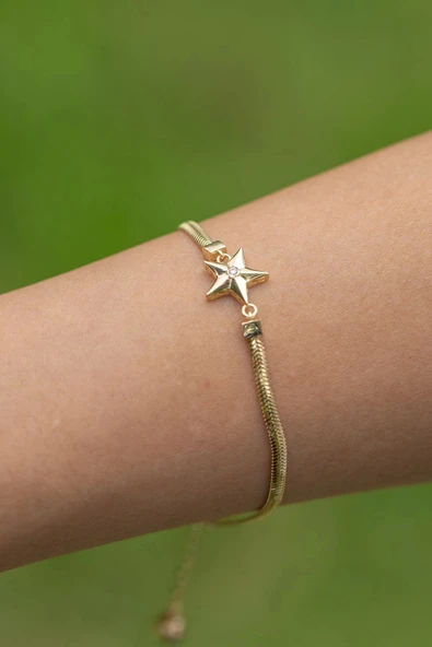 Balık Sırtı Zincir Yıldız Altın Bileklik