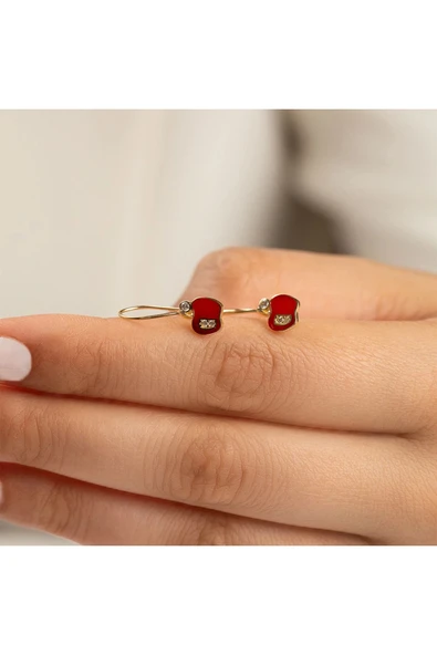 14 Ayar Taşlı Elma Çocuk Küpesi - 3