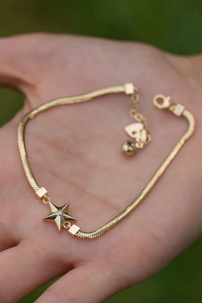 Balık Sırtı Zincir Yıldız Altın Bileklik - 2