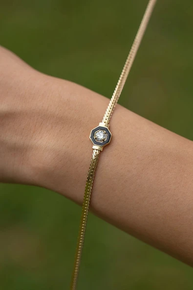 14 Ayar Tektaş Detaylı İtalyan Altın Bileklik