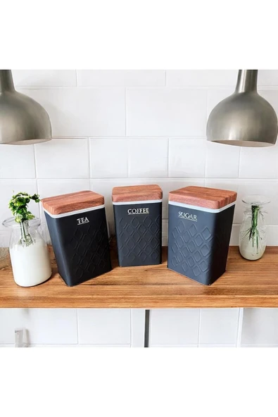 Bambu Görünümlü Kapak ve 3'lü Metal Kavanoz Seti (YENİ DESENLİ) - Resim 7