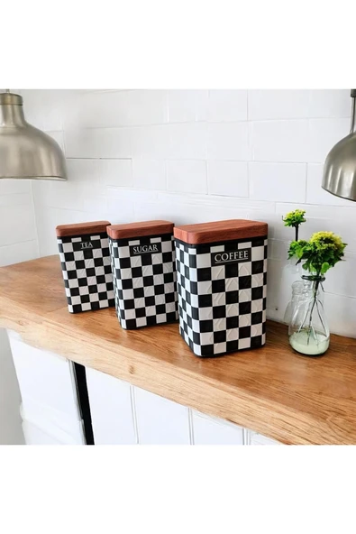 Bambu Görünümlü Kapak ve 3'lü Metal Kavanoz Seti (YENİ DESENLİ) - Resim 11