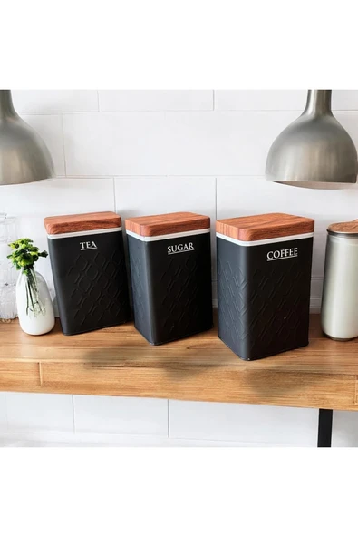 Bambu Görünümlü Kapak ve 3'lü Metal Kavanoz Seti (YENİ DESENLİ) - Resim 8