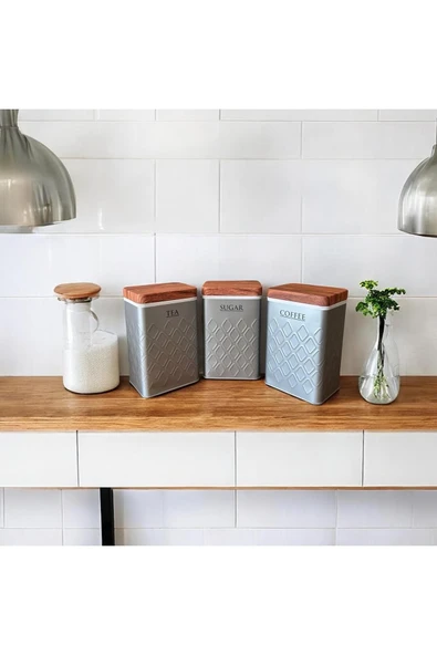 Bambu Görünümlü Kapak ve 3'lü Metal Kavanoz Seti (YENİ DESENLİ) - Resim 4