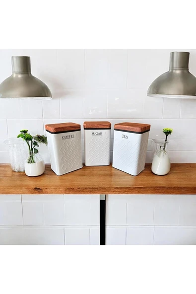 Bambu Görünümlü Kapak ve 3'lü Metal Kavanoz Seti (YENİ DESENLİ) - Resim 2