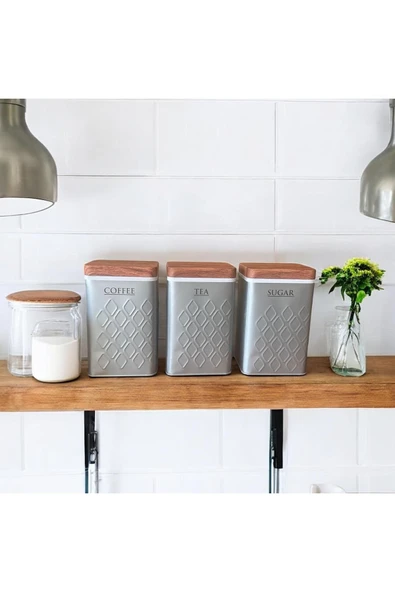 Bambu Görünümlü Kapak ve 3'lü Metal Kavanoz Seti (YENİ DESENLİ) - Resim 6