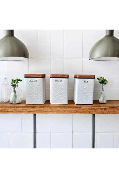 Bambu Görünümlü Kapak ve 3'lü Metal Kavanoz Seti (YENİ DESENLİ) - 3