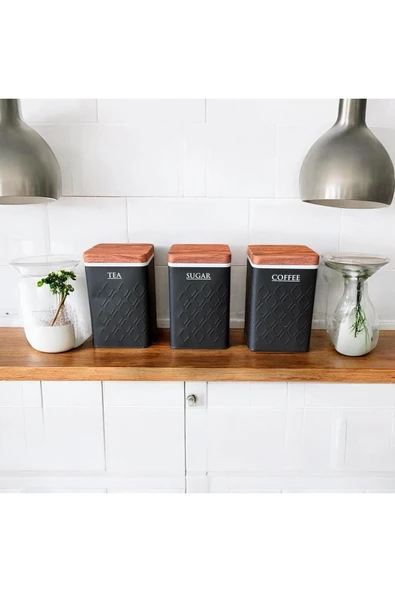 Bambu Görünümlü Kapak ve 3'lü Metal Kavanoz Seti (YENİ DESENLİ) - Resim 9